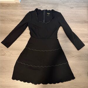 kate spade Black Long-Sleeve Scalloped Fit & Flare Dress